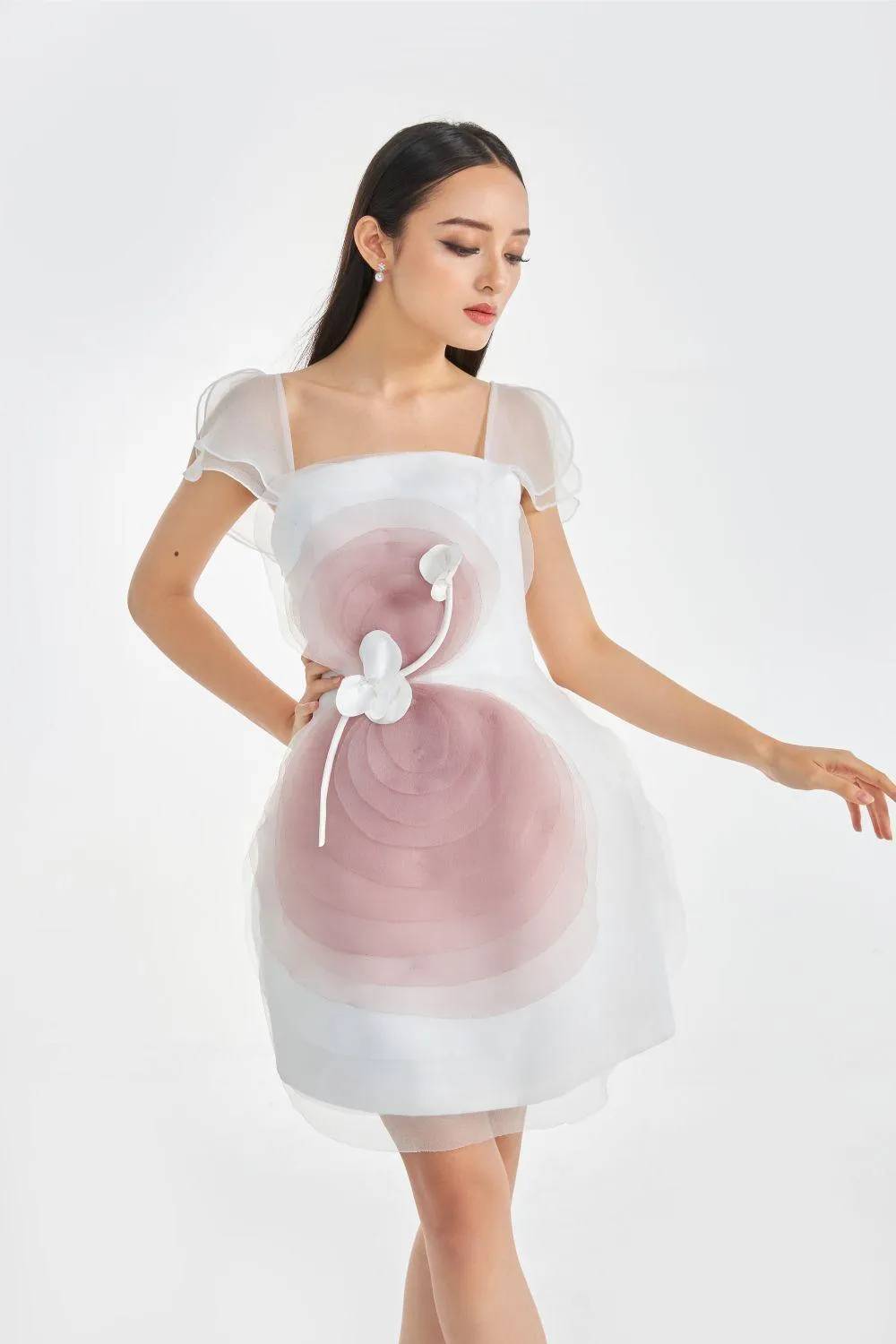 Winifred A-line Flutter Sleeved Organza Mini Dress